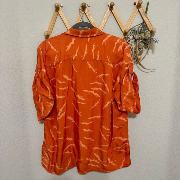 Equipment Viscose Orange Feather Print Resort Vacation Top Button Down Sz XL - Picture 6 of 10